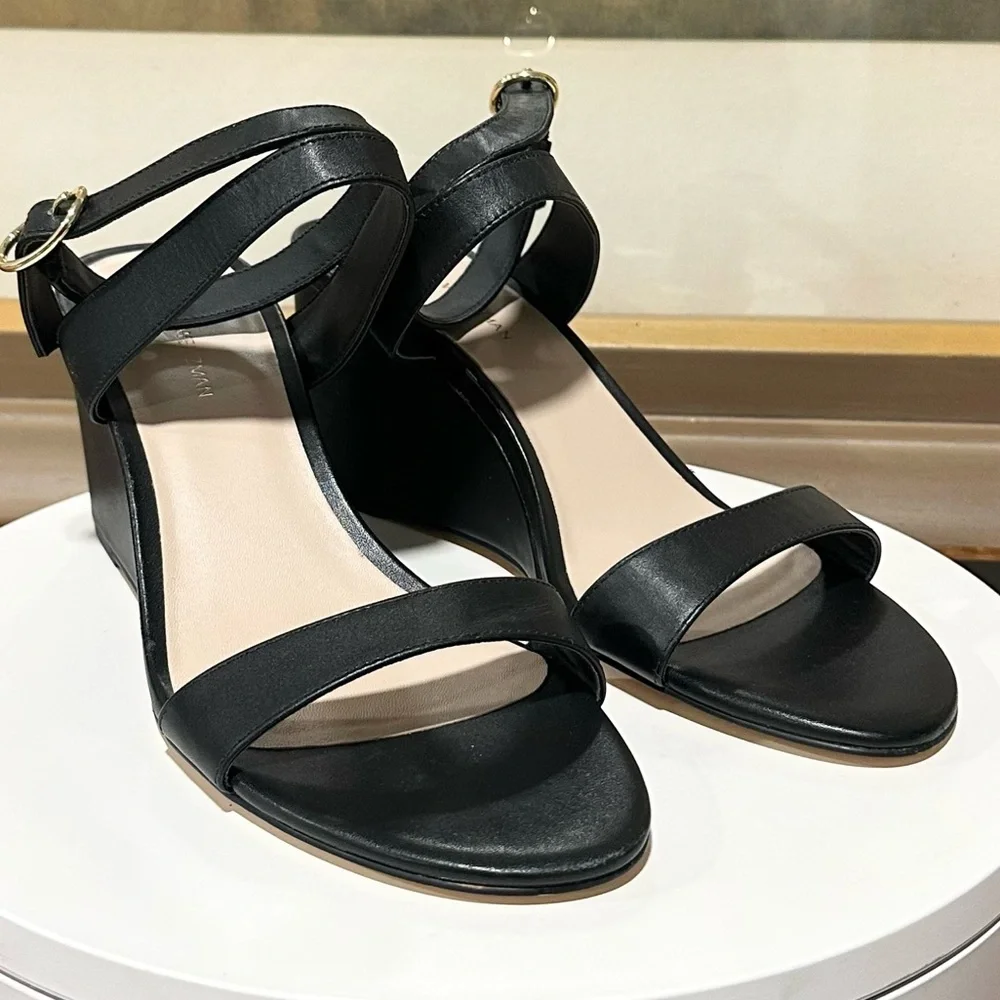 🌹STUART WEITZMAN🌹 Ave Strappy Wedge Sandals In Black Size: 7.5 - Picture 8 of 15